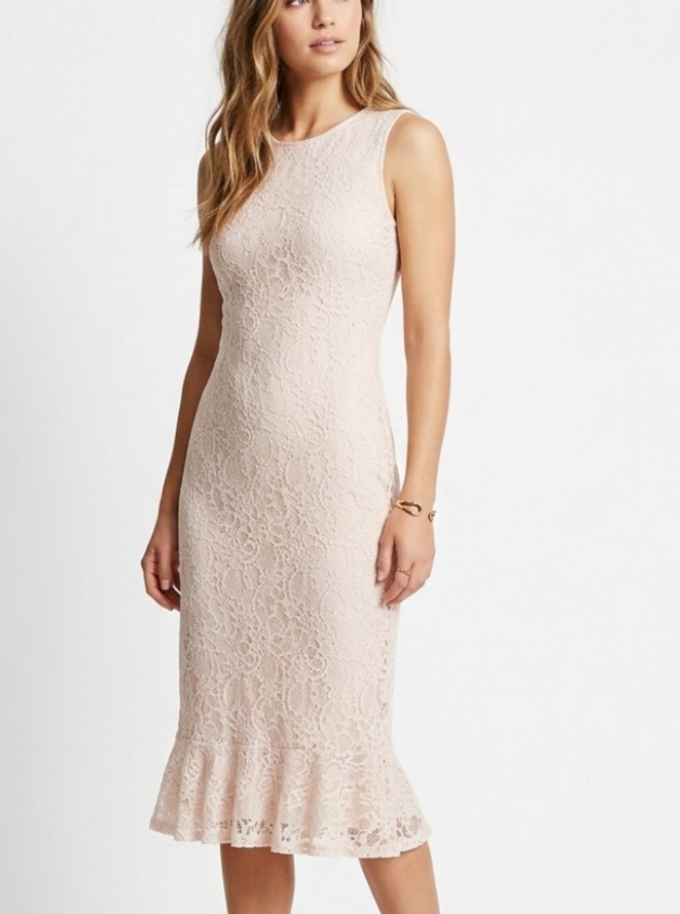 NEW American Living Blush Lace Sleeveless Midi Dress Romantic
